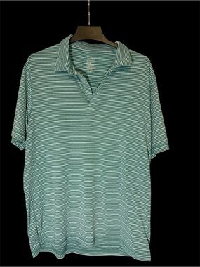 Men's Striped Short-Sleeve Polo Shirt - Mint/White Size Large